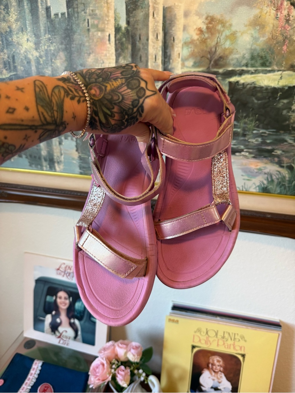 Teva Pink Glitter Strap Sandals Christian Cowan collab